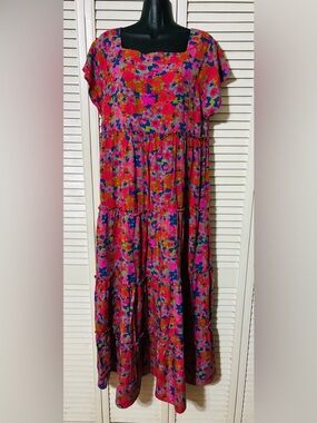 NATURAL LIFE Pink, Blue & Orange Floral maxi dress.  M